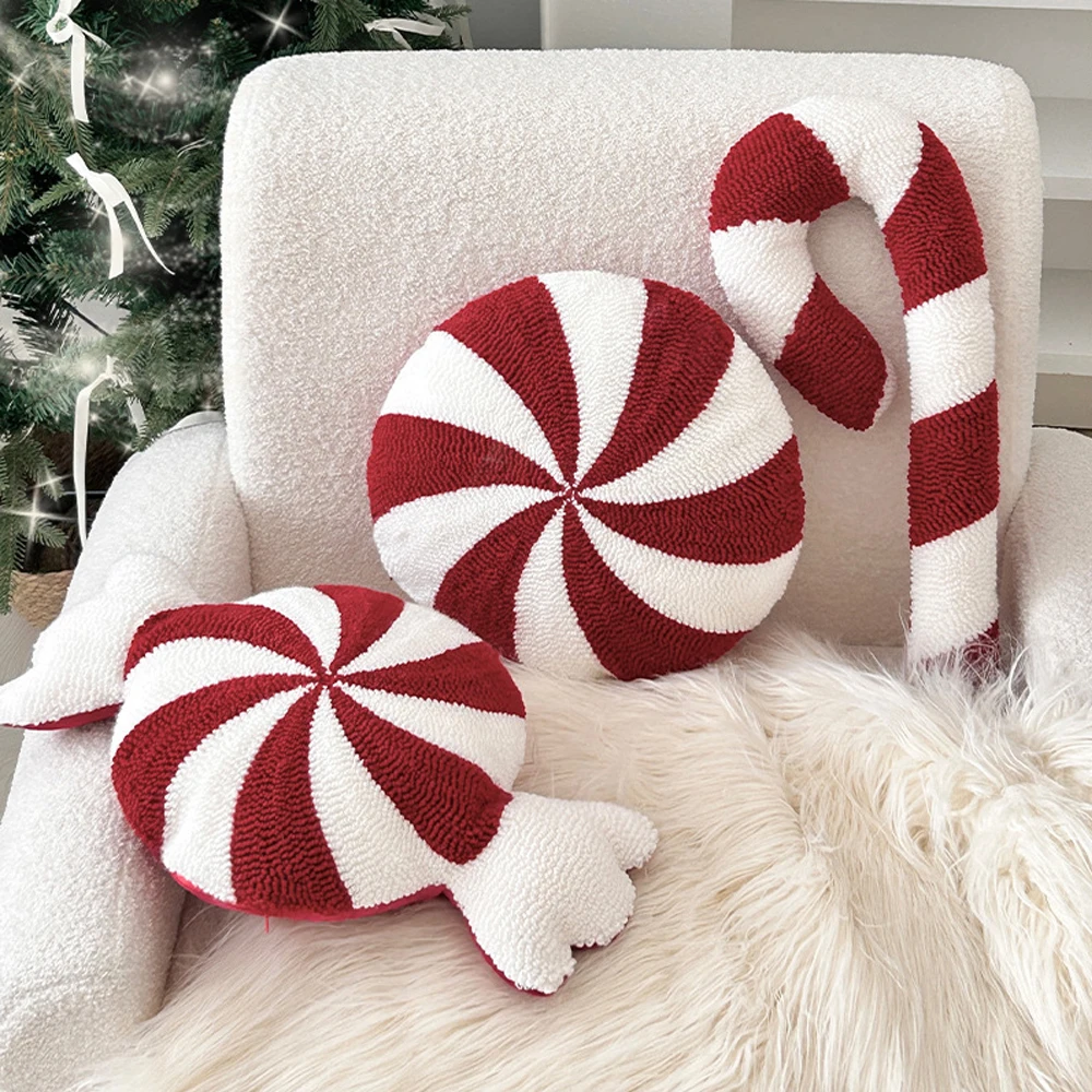 

Christmas Candy Pillow with Stuffing Fluff Knitted Throw Pillow for Car Sofa Bedroom Decorating