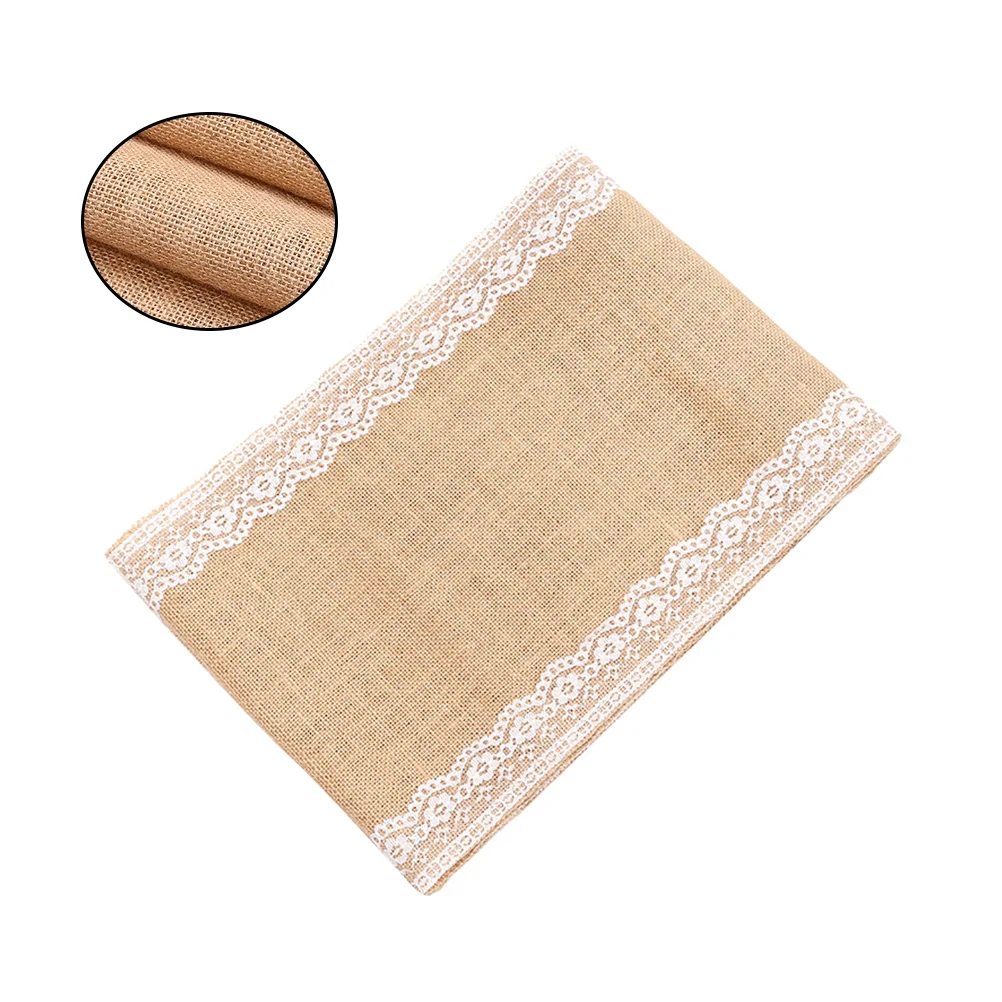 DIY Table Cloth Lace Jute Table Cover Party Desk Cover Handmade Craft for Wedding (30x275cm) lace tablecloth