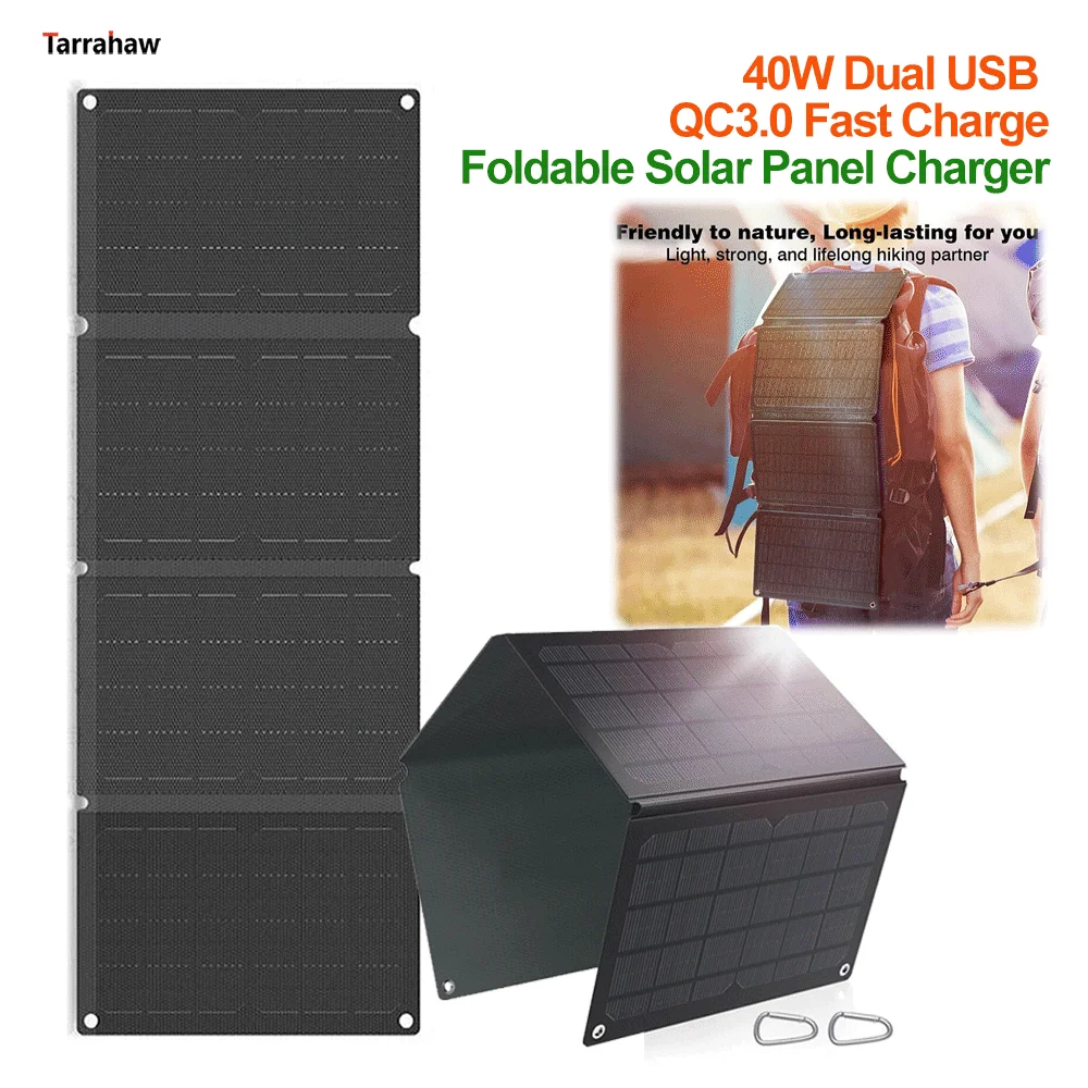 40W Solar Panel Phone Pad Charger Folding Bag ETFE 2 USB QC3.0 Quick Charge Output Portable Outdoor Waterproof Photovoltaic Pate