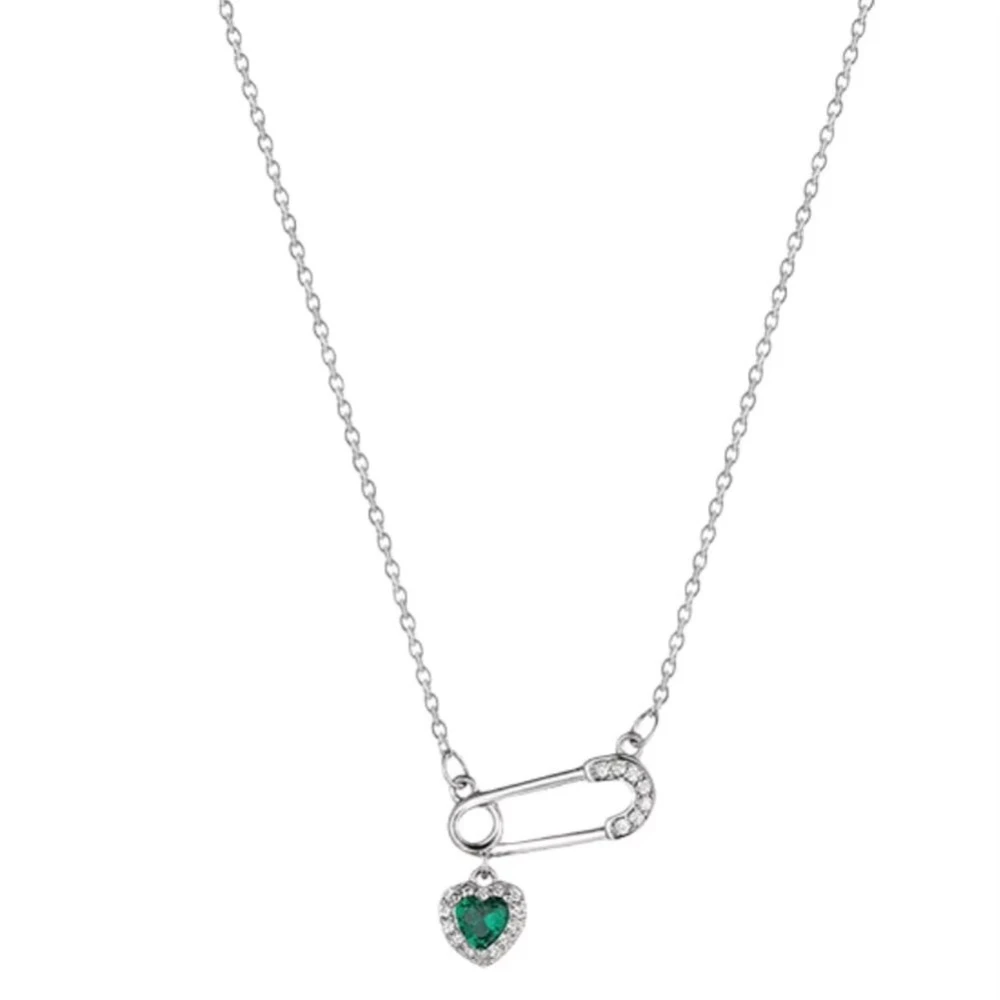 Fashion Love Pendant Pin Necklace Safety Needle Hollow Necklace Zircon Clip Collarbone Chains Women view 4