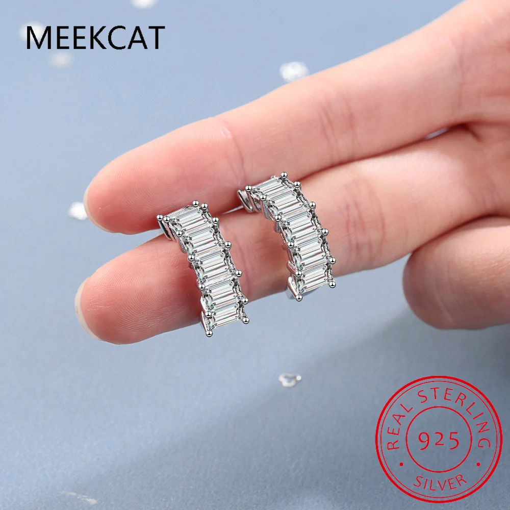 

Emerald Radiant Cut Moissanite Half Round C Shape Studs Earring for Women Lab Diamond 925 Sterling Silver Earring Jewelry Brinco