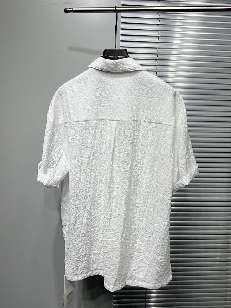 2025 Men's Summer New Thin Niche Pleated Tops Loose Comfort Breathable Handsome Shirts Men's Simple Lapel Short Sleeve Shirts