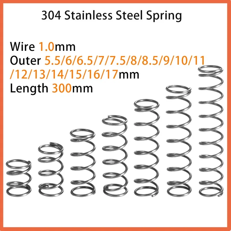 

304 Stainless Steel Spring Compressed Wire 1.0mm Length 300mm Miniature Ballpoint Pen Spring Outer 5.5-17mm