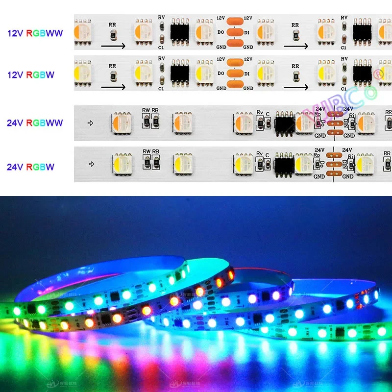 5m addressable 4 in 1 RGBW RGBWW LED strip 12V 24V WS1814A SMD 5050 RGB+White/Warm white full color light Tape External IC