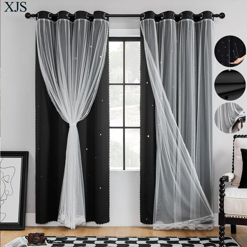 Black Out Curtains for Bedroom Star Cutout Window Curtain for Girls Bedroom Decor for Kids Room Blackout Curtain for Living Room