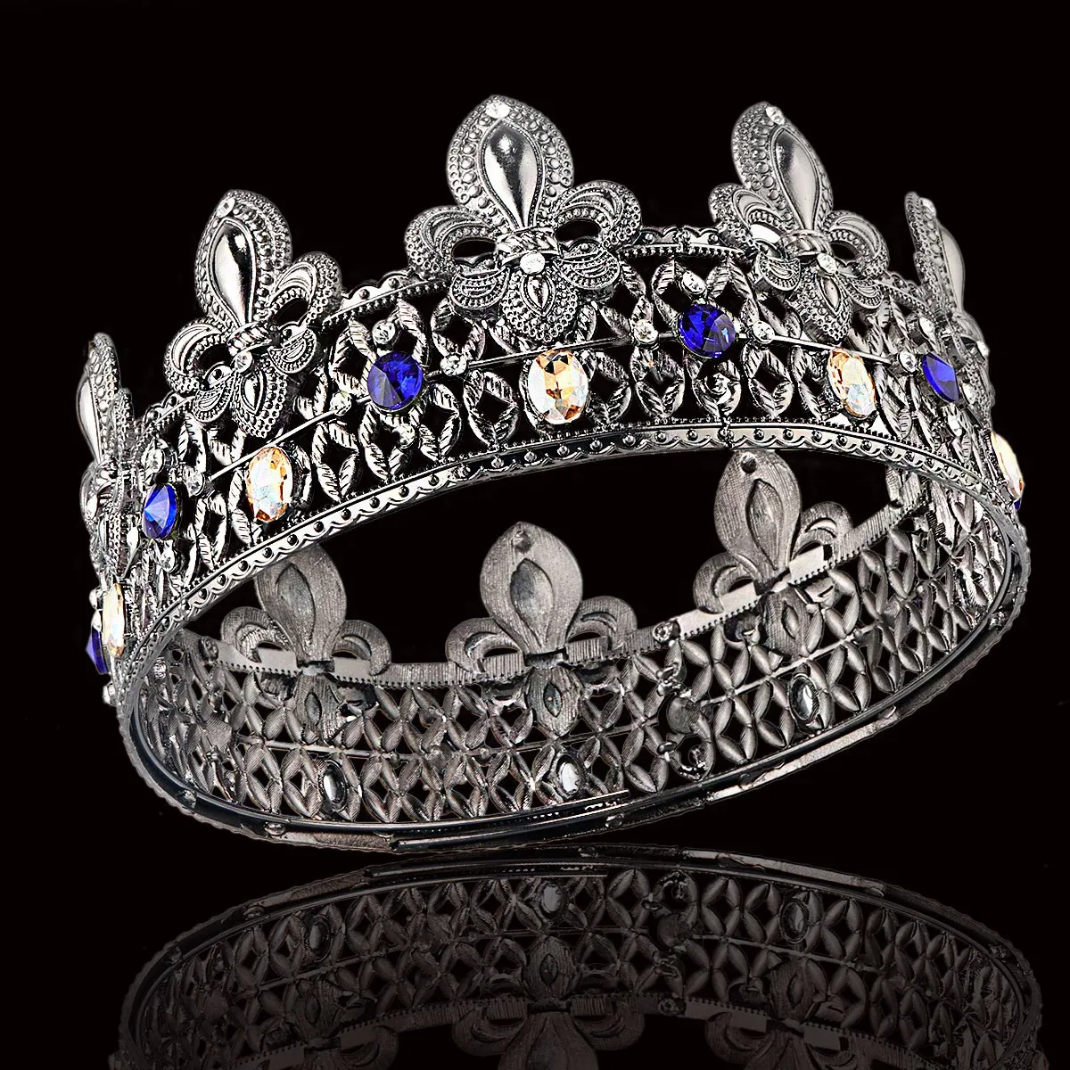 

Baroque Royal King Crown Men Pageant Diadem Boys Round Black Gold Crystal Tiaras Women Prom Party Indian Costume Hairband
