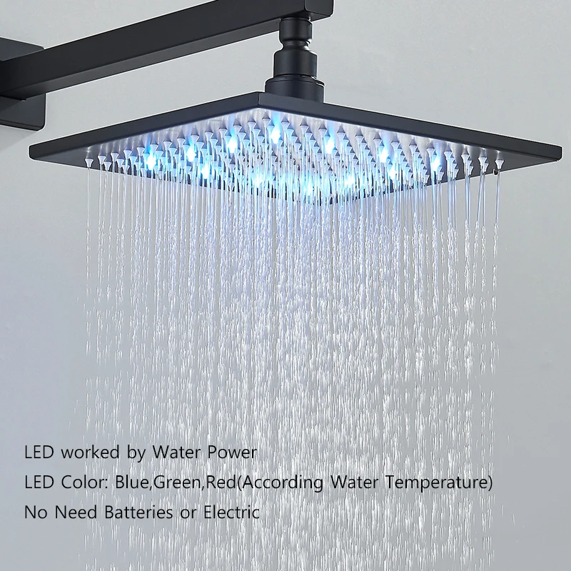 Matte Black Concealed Shower Faucet LED Rainfall Shower Head 2/3 Ways Display Display Shower System Bathroom Shower Tap