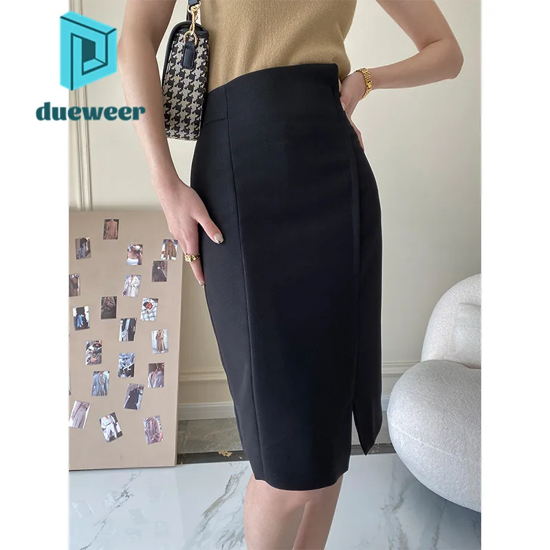 DUEWEER Elegant Office Wear Wrap Tight Slit Skirt Women's Spring Midi Black Skirts Vintage Korean Style Outfits Streetwear