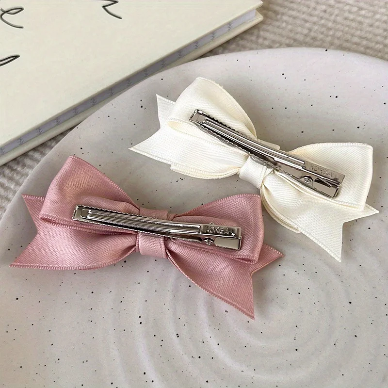 Simple Satin Bow Hairpin, Sweet and Cute Duckbill Clip, Bangs Hairpin, Ladies Dress Up Hair Accessories