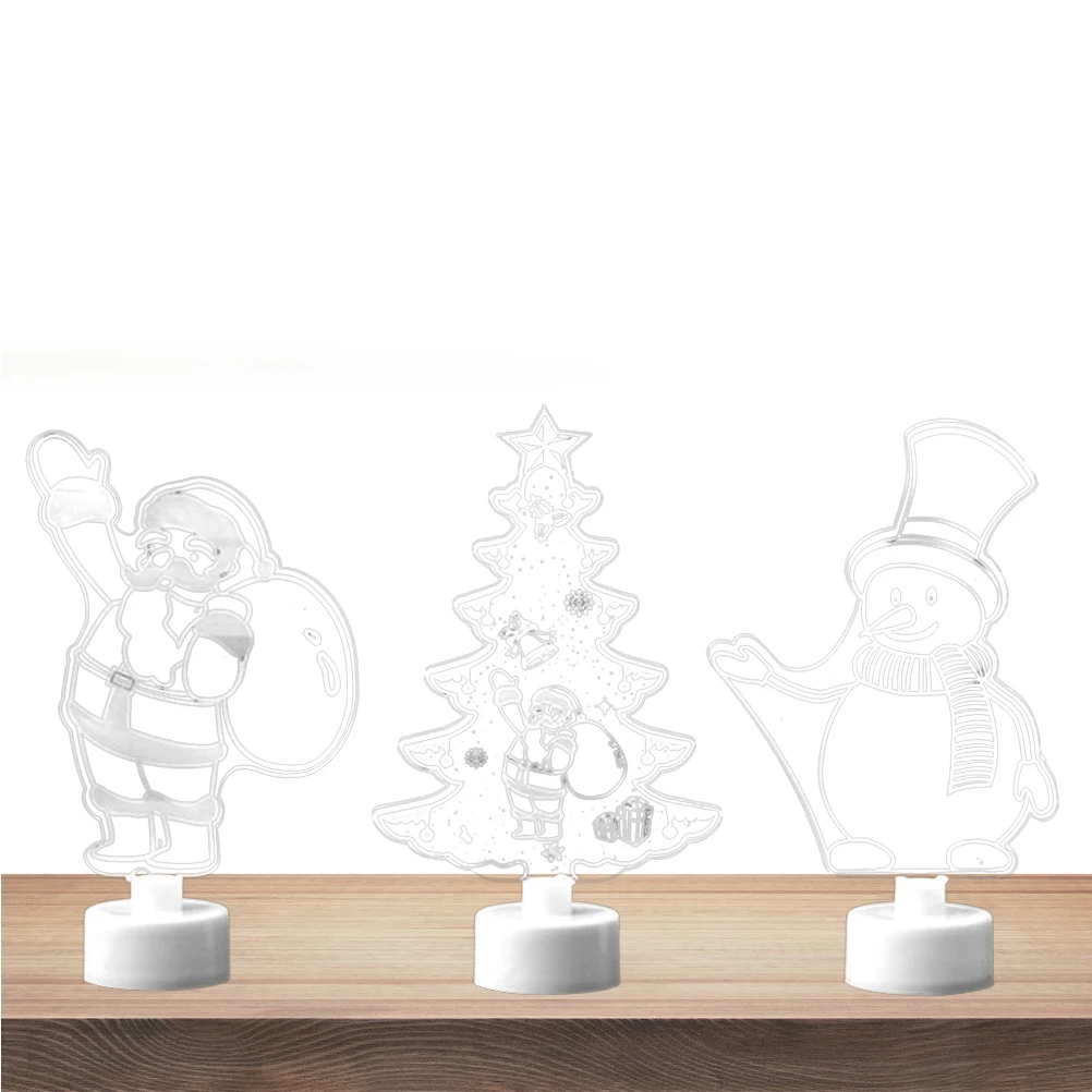 3 قطعة عيد الميلاد الاكريليك مصباح ملون تغيير ضوء الليل ديكور غرفة نوم المنزل شجرة ثلج سانتا كلوز