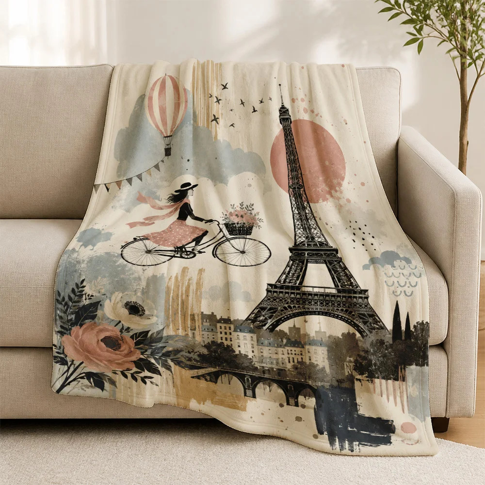 Vintage Paris Eiffel Tower Throw Blanket Bohemian Style Home Decor Cozy Sofa Throw Couch Art Print Illustration Gift for Sofa Be