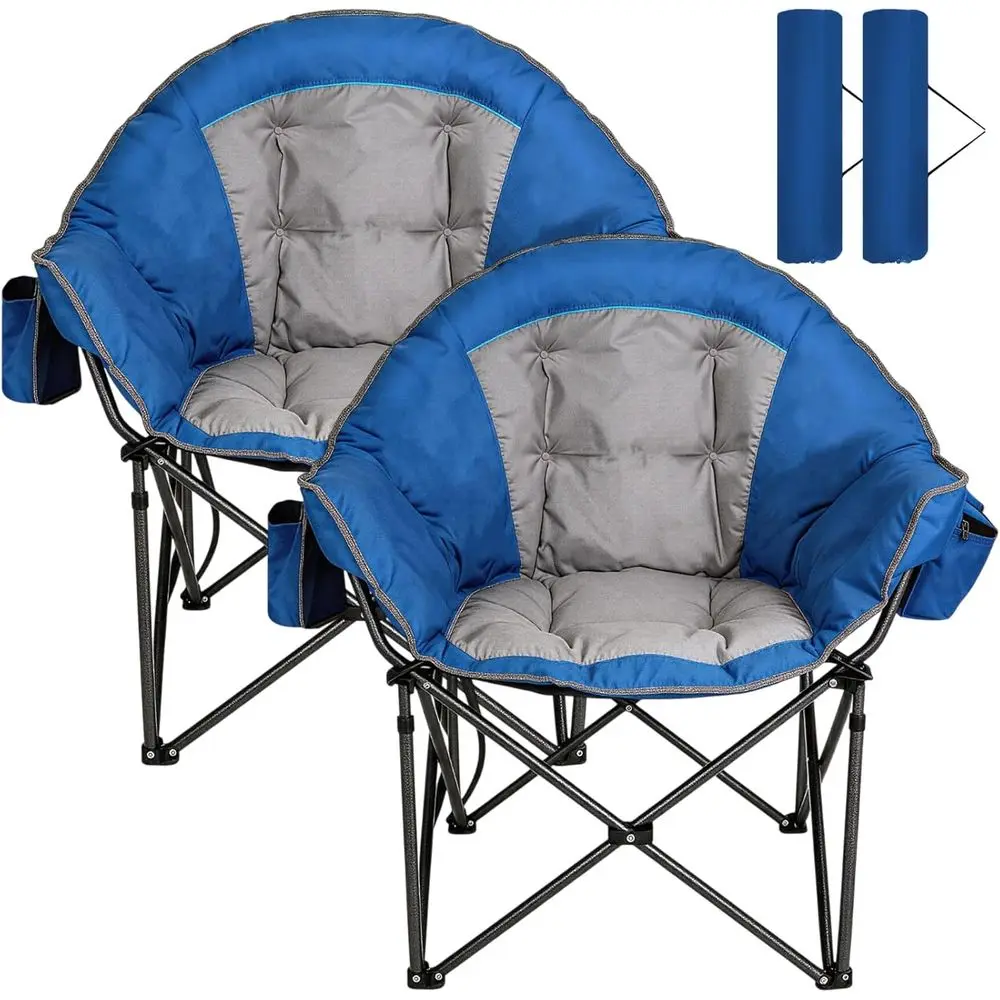 

Oversized XXL Padded Camping Chairs for Adults, 500lbs Capacity, Ultra-Thick Cushion, Cooler Bag & Side Pockets, Blue/Gray
