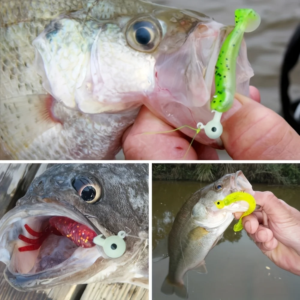 40-teiliges Angelköder-Set: 20 Stück Metall-Jigkopf-Angelhaken + 20 Stück Weiche Silikon-Wurmköder, Künstliche Fischköder – Detail 2