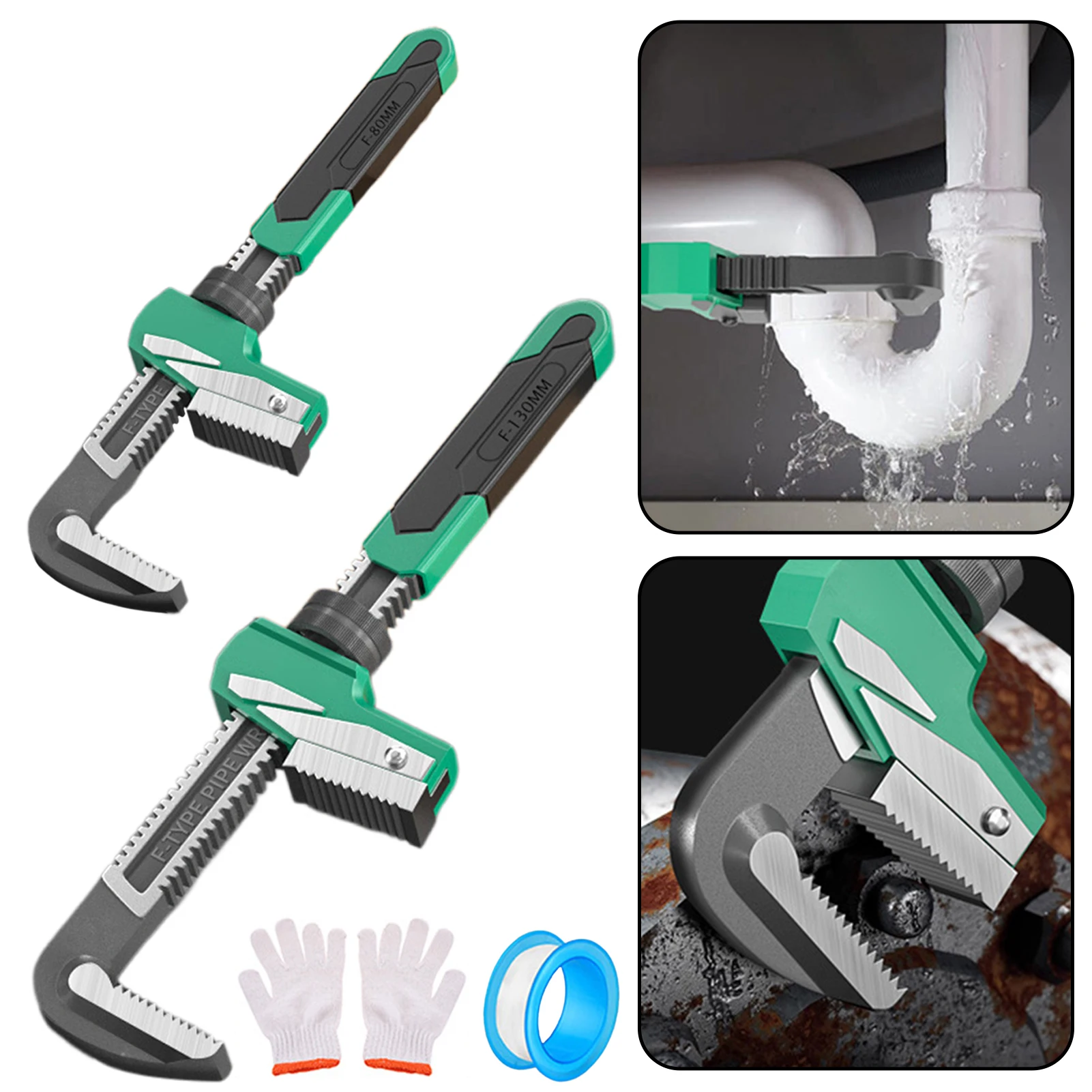 

Wide-Jaw Adjustables Wrench Right-Angle F Type Pipe Wrench Auto Repair Wrench Plumber Wrench Tool Maximum Opening 80mm/130mm