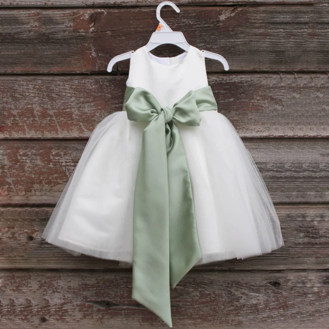 

Snvdzo Customized Flower Girl Dress 2026 Satin Tulle With Bow Belt Sleeveless For Wedding Birthday Party Holy Communion Gown