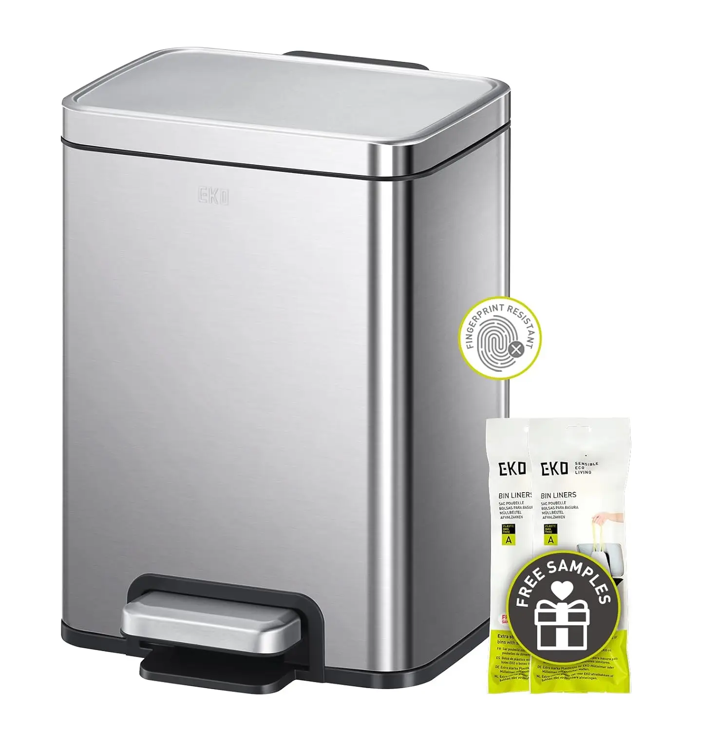 

6L Rectangular Step Trash Can with Lid & Removable Basket, Brushed Stainless Steel for Bathroom