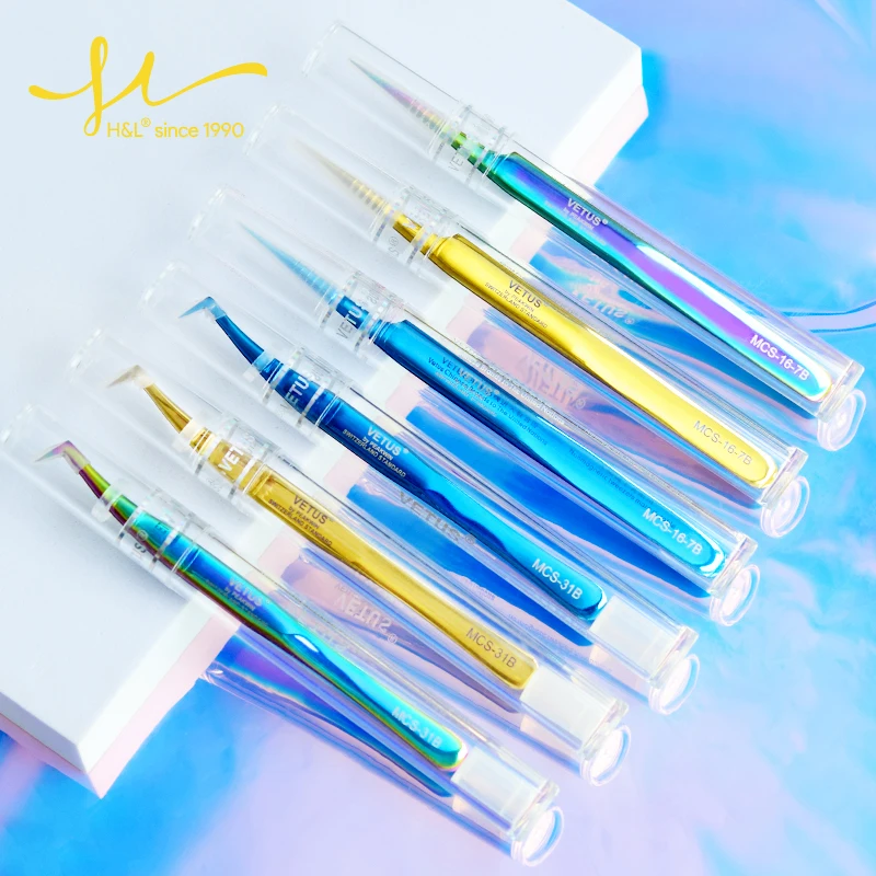 Tweezers High Quality MCS Series Makeup Products Bright Blue Eyelashes Extensions Supplies