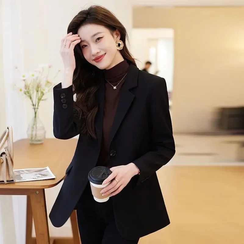 

Korean Lady Fashion Solid Blazers Tops Overcoat 2025 Female Long Sleeves Suit Jacket Spring Autumn Women New Leisure Blazer Coat