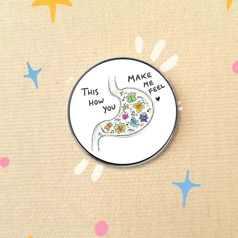 This How You Make Me Feel UV Printing Badge Stomach Butterfly Slogan Art Pin Creative Metal Brooch Lapel Gift For Art Lovers