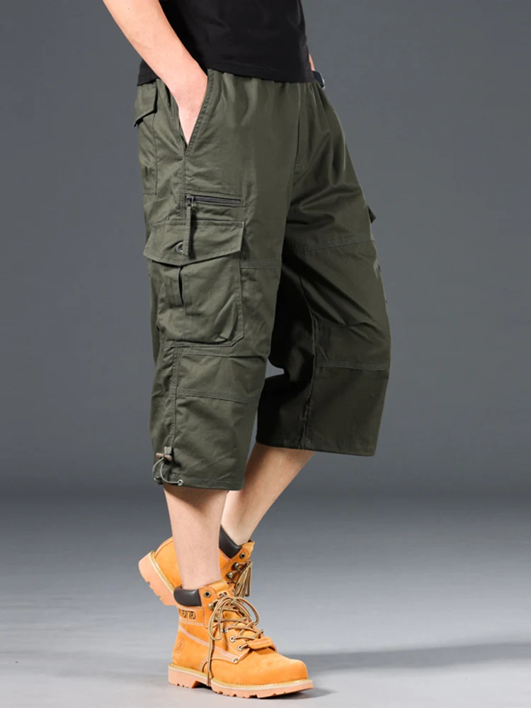 Sommer Herren Cargo-Shorts Lose Lässige Knielange Hosen Elastischer Bund Übergröße Outdoor Jogging Taktische Capri-Hosen