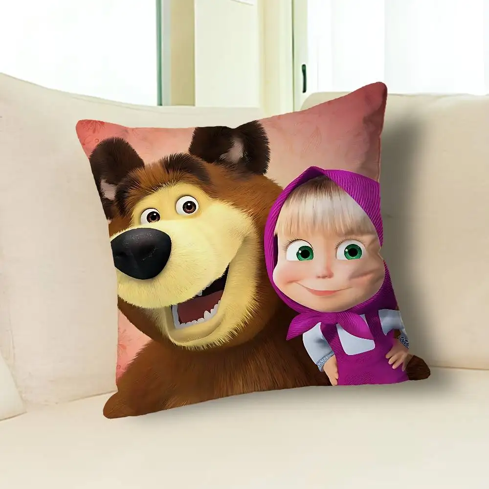 Cute M-Masha And Bears Anime Celebrity Merchandise All-Match Printed Pillow Case Sofa Car Office Room Decoration Protector