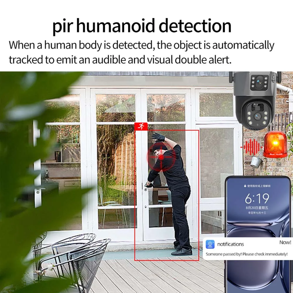 4K 8MP Solar Battery WiFi Camera Dual Lens Dual Screens Outdoor Camera PIR Human Detection Security Protection PTZ Video Cameras