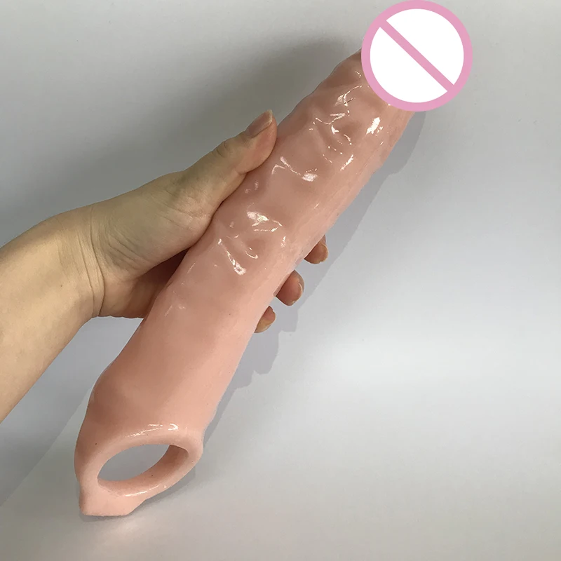 Man Nuo 28CM Huge Penis Enlargemen Condoms Extender Realistic Soft Penis Sleeve Reusable Condom Cock Ring Sex Toys For Men 88