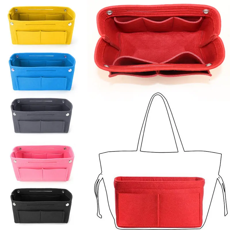 Bolsa de inserción de fieltro multibolsillo, organizador de bolso de maquillaje, monedero interior de viaje, bolsas de cosméticos portátiles, bolsa de almacenamiento de maquillaje