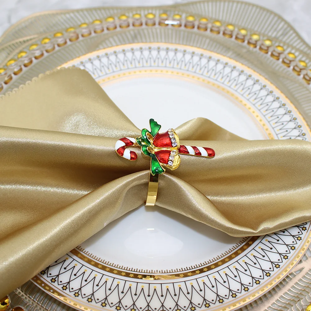 6 pçs natal muleta guardanapo anéis de metal ouro guardanapo anel titular para festa de férias jantar mesa configuração decoração hb375