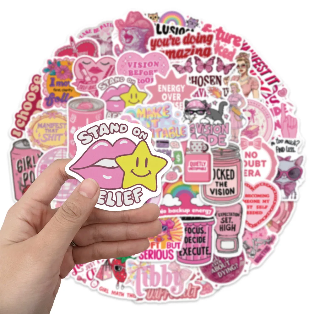 50PCS Pink Rebellious Fun Graffiti Stickers DIY Phone Cases Postcards Luggage Notebook Speakers Waterproof Stickers