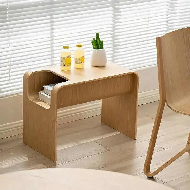 Modern Nordic Solid Ins Wood C-Shaped Wabi-Sabi Side Table: Danish & Designer Creation, Style Blending for Magazine Display