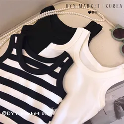 Summer Kids Girls  Vests Korean Baby Girls I-tank Top Toddler Cute Black and White Stripes Vest Kawaii Children Vest 2-7y