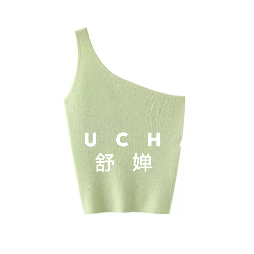 

Irregular Slanted Shoulder Cashmere Sling Vest Female Slim Pure Cashmere Sweater with Knitted Sling Inside