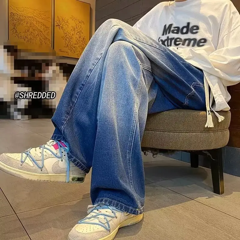 

Мужские джинсовые джинсы больших размеров с прямыми штанинами, свободные повседневные износостойкие для работы, смесь хлопка, молодежная мода