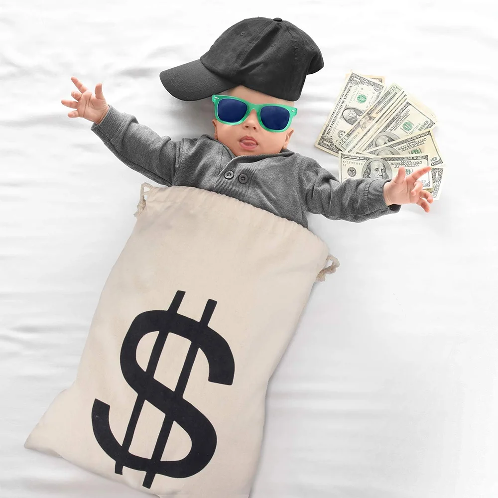 11,8 x 15,7 Zoll große Geldtasche Requisite Geld Dollarzeichen Kordelzug Tasche Dollar Symbol für Spielzeugbevorzugung Cosplay Thema Party Zubehör – Detail 1