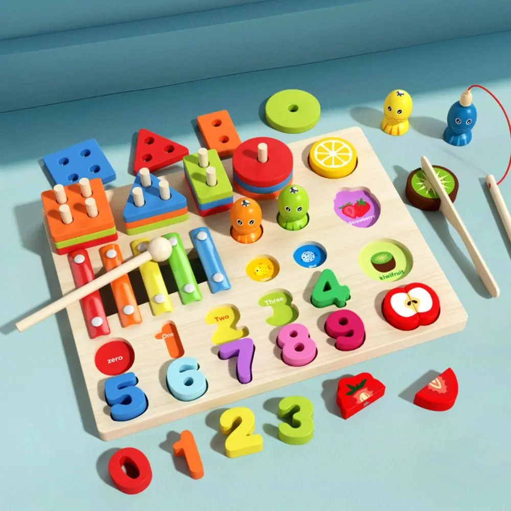

Educational Geometric Shape Matching Game Toy Exercise Hands-on Color Sorting Wooden Geometric Stacked Toy Early Learning 5 in 1