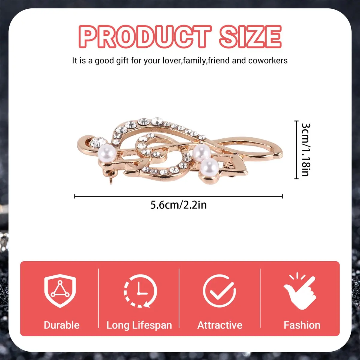 ABQR элегантная брошь с музыкальной нотой для женщин и девочек, аксессуары для платья, брошь с золотыми кристаллами, булавки со стразами 5,6 см x 3 см