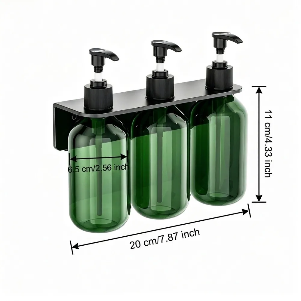 Refillable Green 500ml Pump Dispensers 3 Pack with Matching Wall Mount Bracket for Bathroom Kitchen For Travel Use