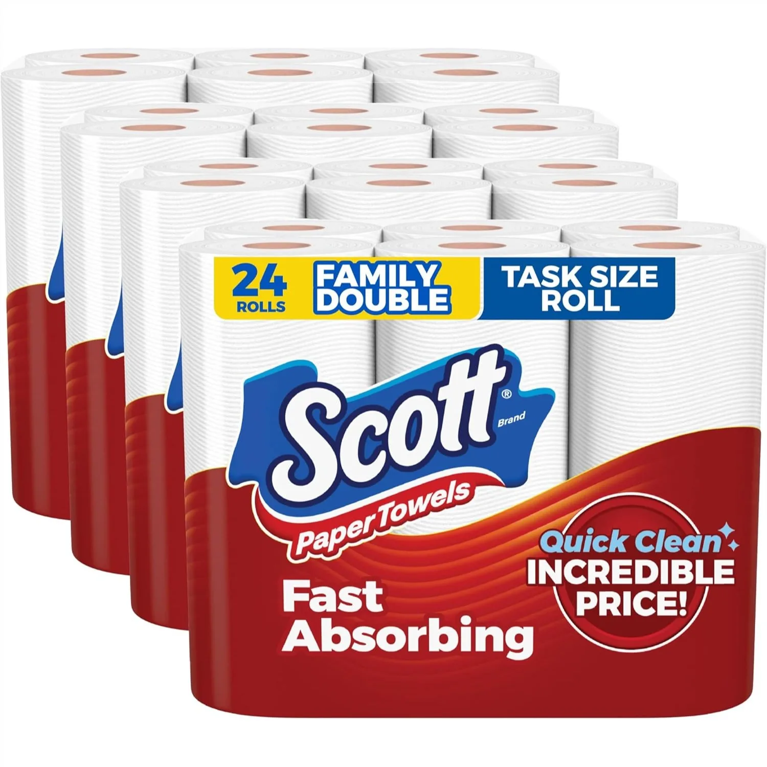 

Scott Paper Towels 24 Family Double Rolls 119 Sheets Per Roll for Fast Cleaning