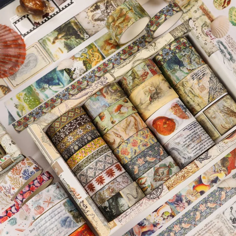 

24 Rolls Vintage Ocean Galaxy Washi Tape Set, Floral Collage Pattern for Scrapbooking DIY Background Decor, Removable Adhesive​