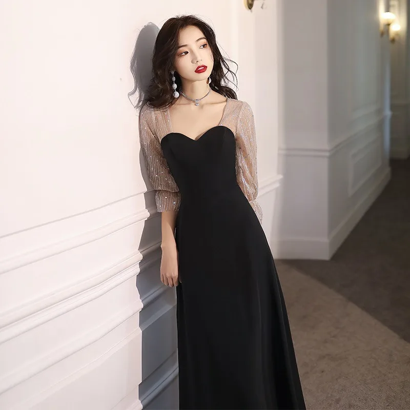 

Banquet temperament long normally wearable small black celebrity dresses party dresses evening dresses women Regulai Fit Slim