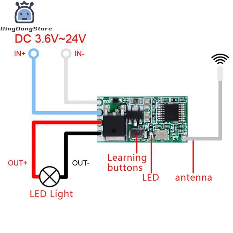 433mhz DC 3.6V 5V 9V 12V 24V 1CH Mini Relay Wireless RF Remote Control Switch LED Lamp Controller Micro Receiver Transmitter DIY