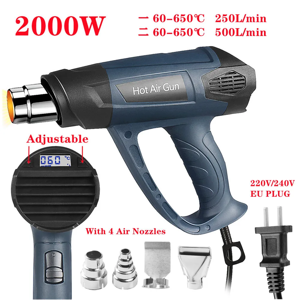 

Heat Guns,2000W 220V Fast Heat/Overload Protection/Heavy Duty Hot Air Gun Kit Variable Temperature Control Overload Protection