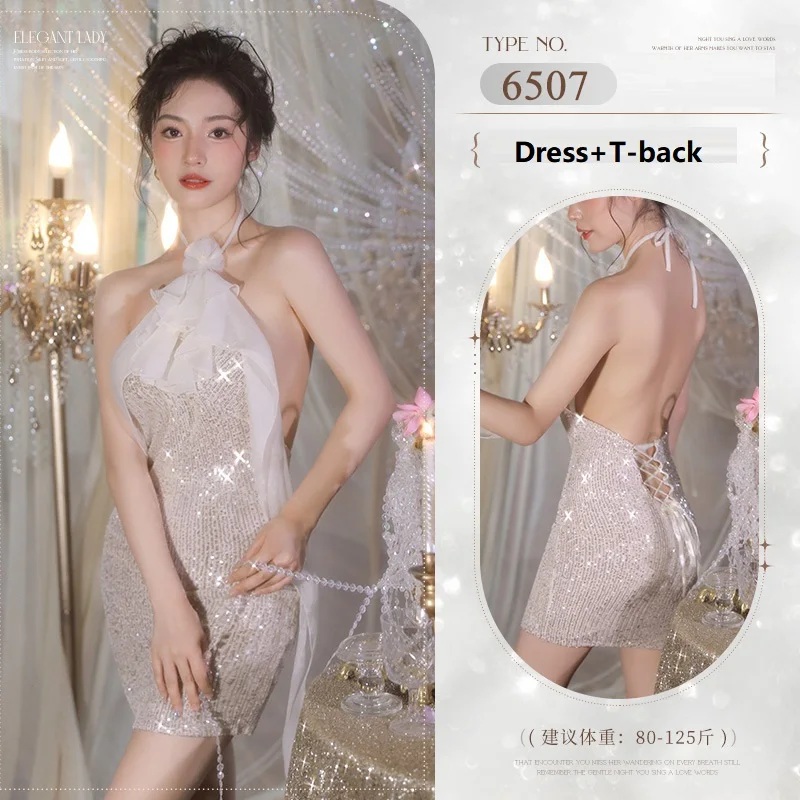 New Fashion Women\'s Sexy Halter Backless Evening Dress Adult Lady Stylish Eye-Catching Dating Costumes Night Club Dancing Dress