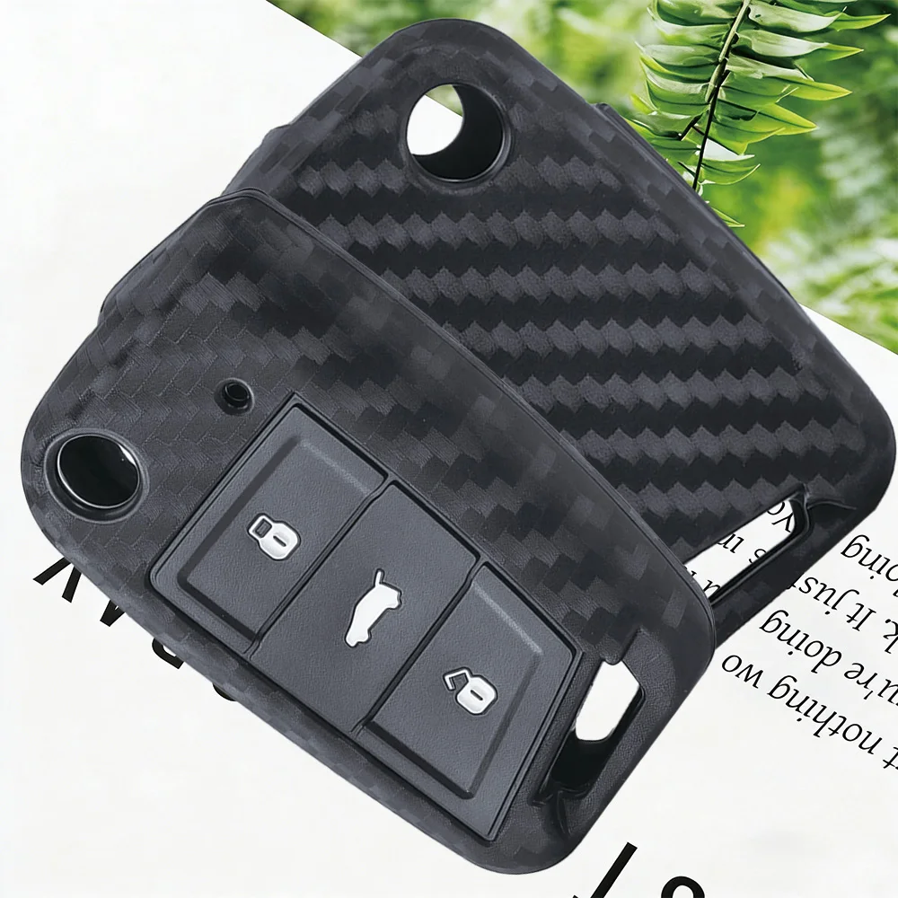 Carbon Fiber Style Premium Soft Silicone Car Key Case Cover For VW Polo Golf 7 Tiguan For Skoda Octavia Fabia Kodiaq view 2