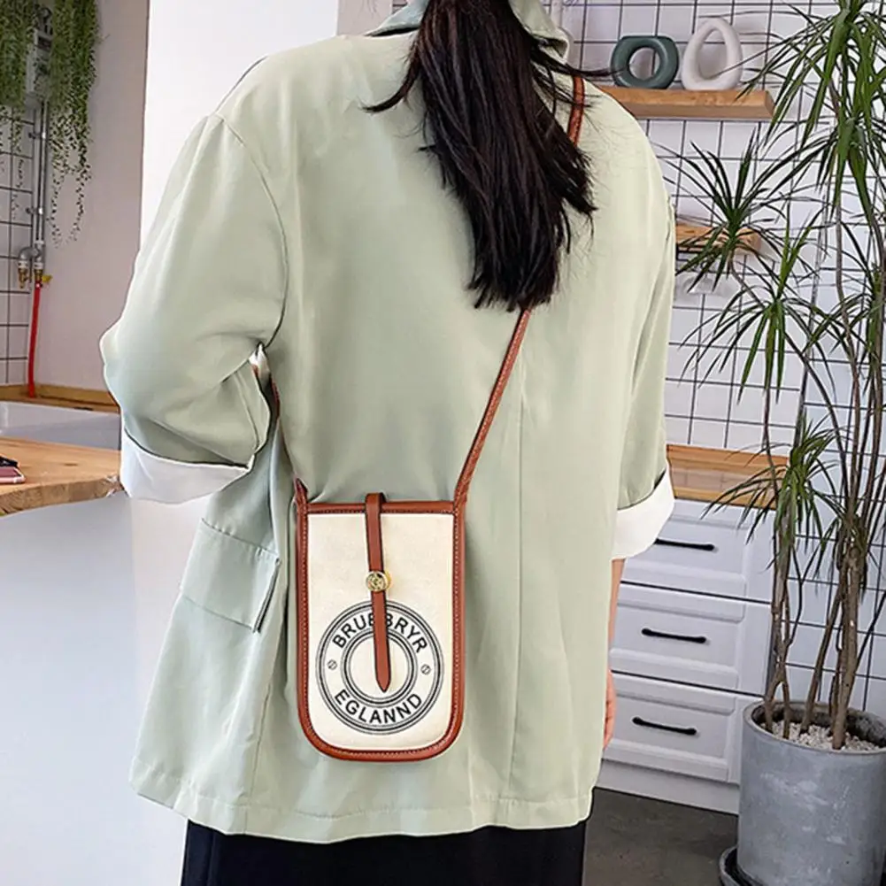 Women Canvas Crossbody Purse Letter Printing Large Capacity Protective Cell Phone Case Portable Minimalist Shoulder Bag Wallet