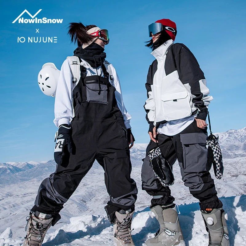 Snowboard Ski Pants Windproof New Winter SnowboarContrast Overalls Back Suspenders Ski Pants All-in-one Men Women Outdoor Skiing