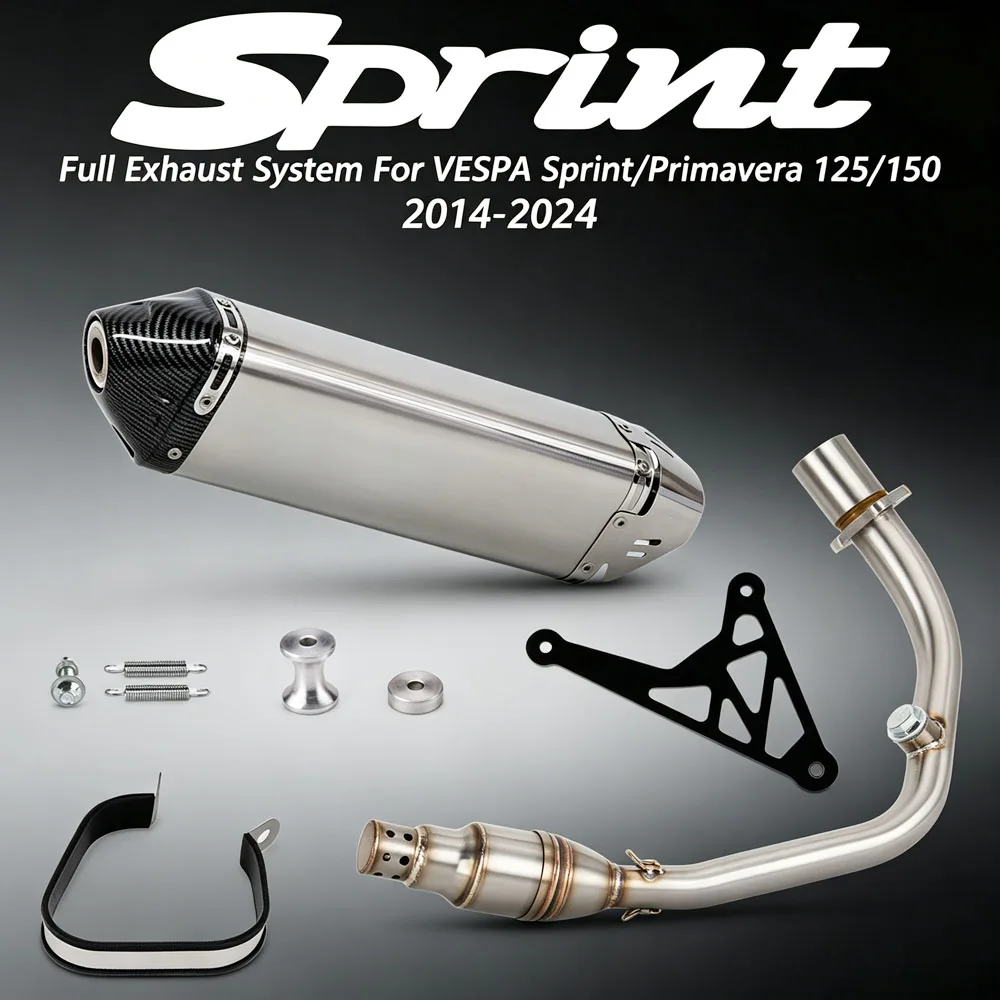 For Vespa Sprint/Primavera 125/150 3V 2014-2024 Motorcycle Exhaust Full System Manifold Headers Pipe With Muffler With DB Killer