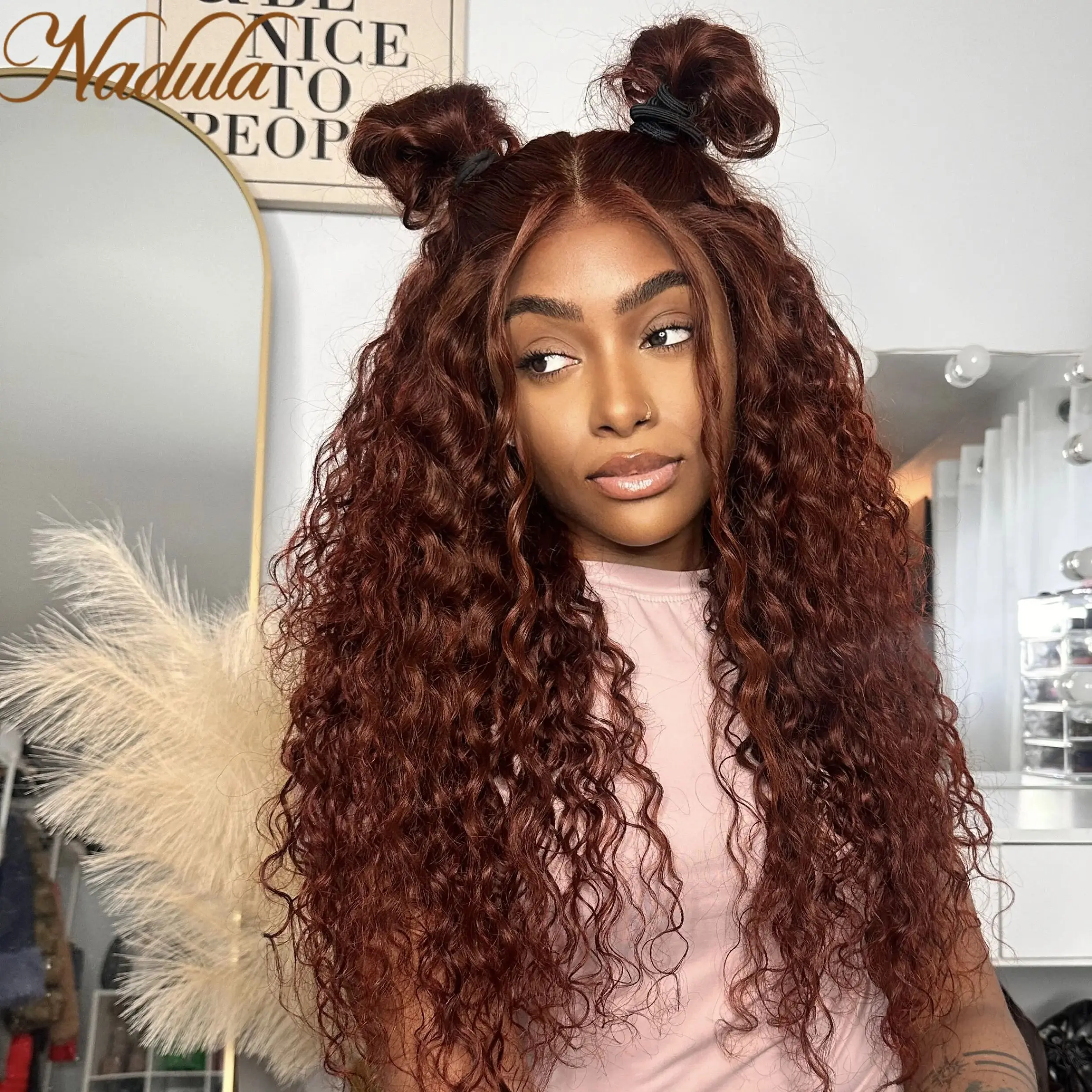 

Nadula Hair 13x4 Lace Frontal Reddish Brown Water Wave Wig Real Ear To Ear Lace Frontal Pre-Everything Wig 150% Density PrePluck