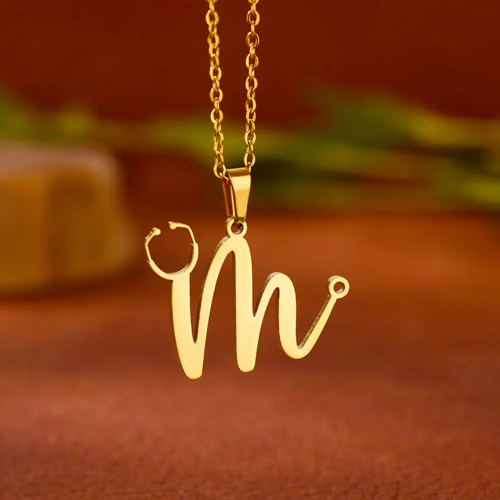 Stethoscope Stainless Steel Initial Letter Necklace For Women Gold Color Necklace Medical Graduation Jewelry Doctor Nurse Gift view 5